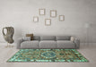 Machine Washable Persian Turquoise Traditional Area Rugs in a Living Room,, wshtr555turq