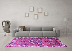 Machine Washable Persian Purple Traditional Area Rugs in a Living Room, wshtr555pur