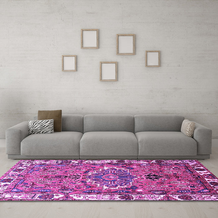 Machine Washable Persian Purple Traditional Area Rugs in a Living Room, wshtr555pur