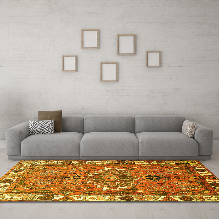 Machine Washable Persian Yellow Traditional Rug in a Living Room, wshtr555yw