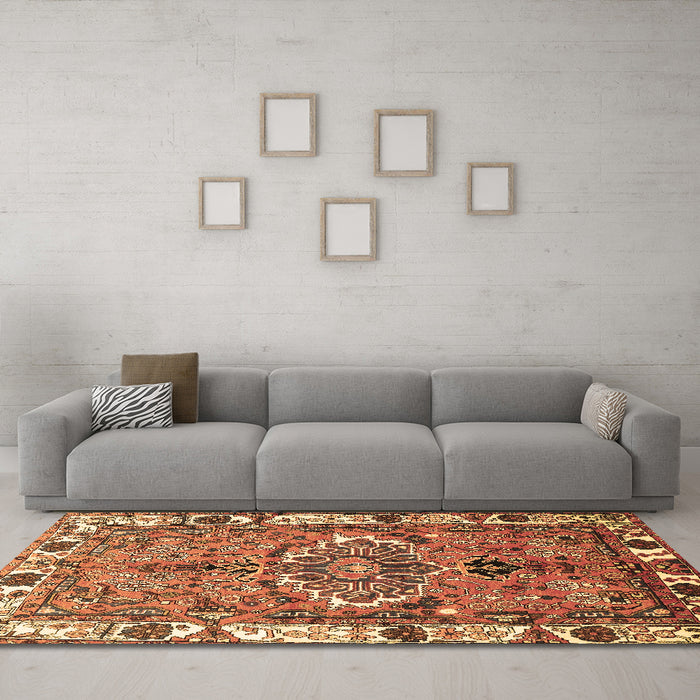 Machine Washable Persian Brown Traditional Rug in a Living Room,, wshtr555brn