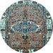 Round Machine Washable Persian Light Blue Traditional Rug, wshtr555lblu