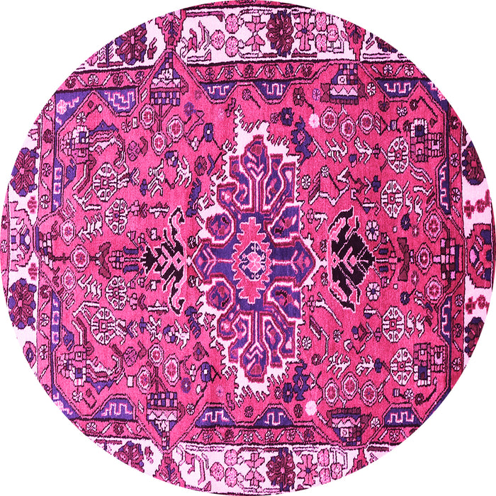 Round Machine Washable Persian Pink Traditional Rug, wshtr555pnk
