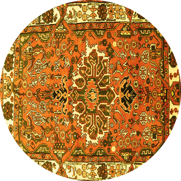 Round Machine Washable Persian Yellow Traditional Rug, wshtr555yw