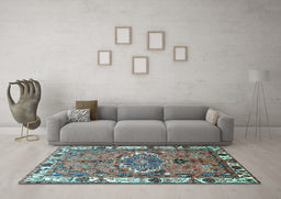 Machine Washable Persian Light Blue Traditional Rug in a Living Room, wshtr555lblu