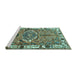 Sideview of Machine Washable Persian Turquoise Traditional Area Rugs, wshtr555turq