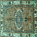 Square Machine Washable Persian Turquoise Traditional Area Rugs, wshtr555turq