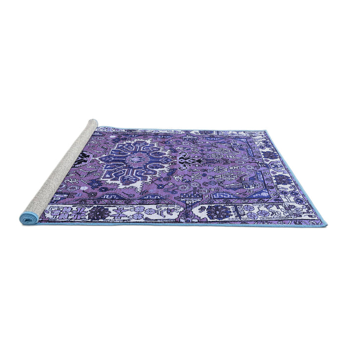 Sideview of Machine Washable Persian Blue Traditional Rug, wshtr555blu