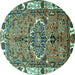 Round Persian Turquoise Traditional Rug, tr555turq