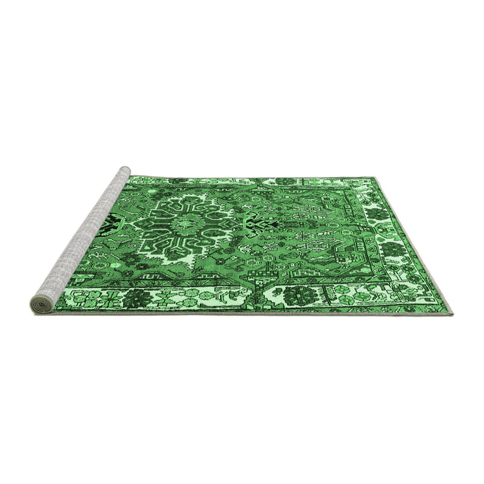 Sideview of Machine Washable Persian Emerald Green Traditional Area Rugs, wshtr555emgrn