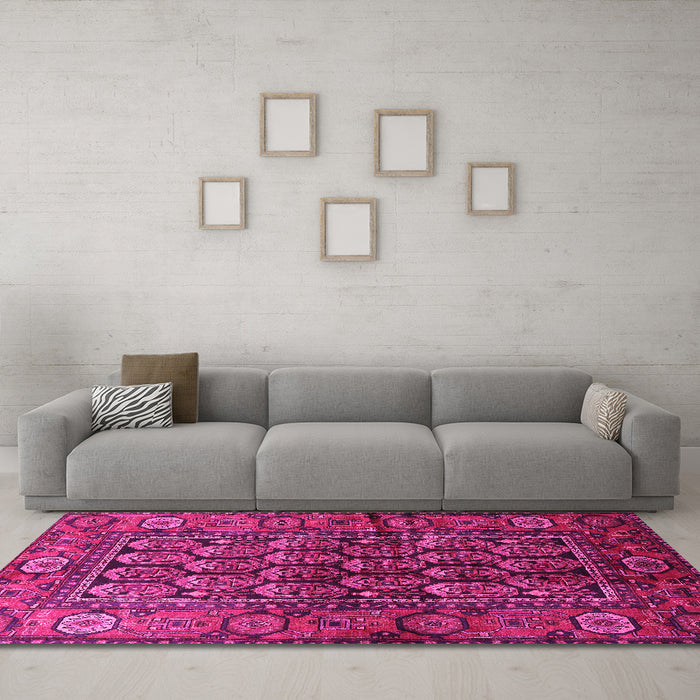Machine Washable Persian Pink Traditional Rug in a Living Room, wshtr556pnk