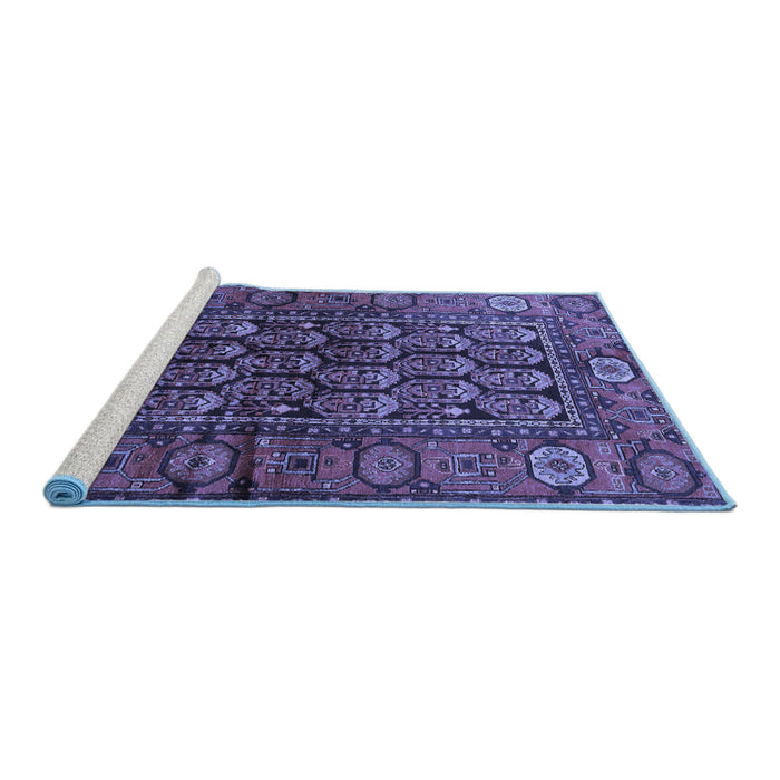 Sideview of Machine Washable Persian Blue Traditional Rug, wshtr556blu