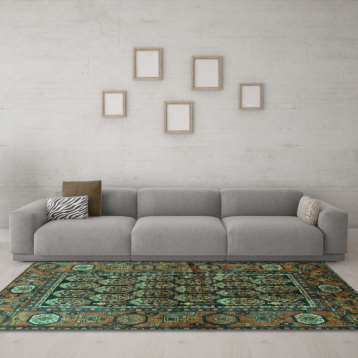 Machine Washable Persian Turquoise Traditional Area Rugs in a Living Room,, wshtr556turq