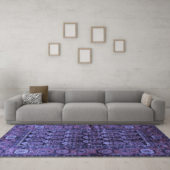 Machine Washable Persian Blue Traditional Rug in a Living Room, wshtr556blu