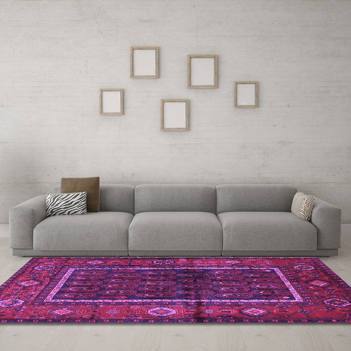 Machine Washable Persian Purple Traditional Area Rugs in a Living Room, wshtr557pur