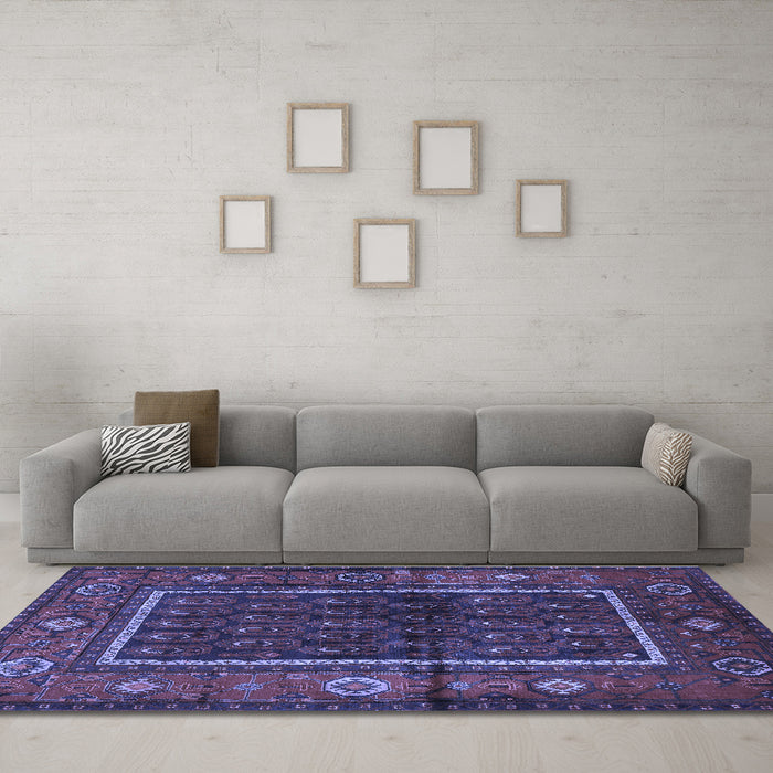 Machine Washable Persian Blue Traditional Rug in a Living Room, wshtr557blu