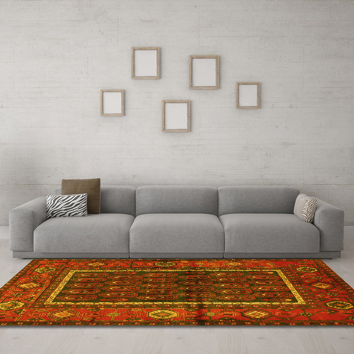 Machine Washable Persian Yellow Traditional Rug in a Living Room, wshtr557yw