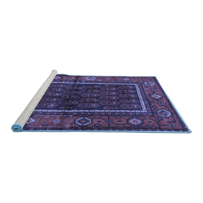 Sideview of Machine Washable Persian Blue Traditional Rug, wshtr557blu