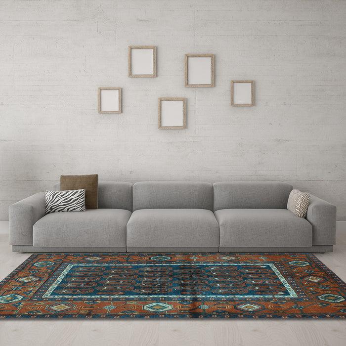 Machine Washable Persian Light Blue Traditional Rug in a Living Room, wshtr557lblu