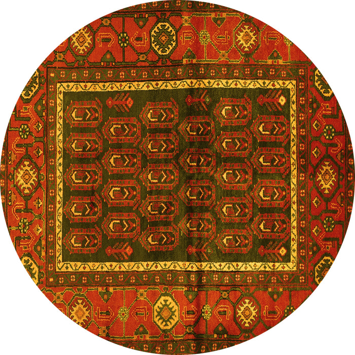 Round Persian Yellow Traditional Rug, tr557yw