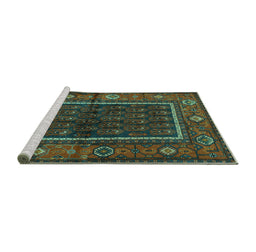 Sideview of Machine Washable Persian Turquoise Traditional Area Rugs, wshtr557turq