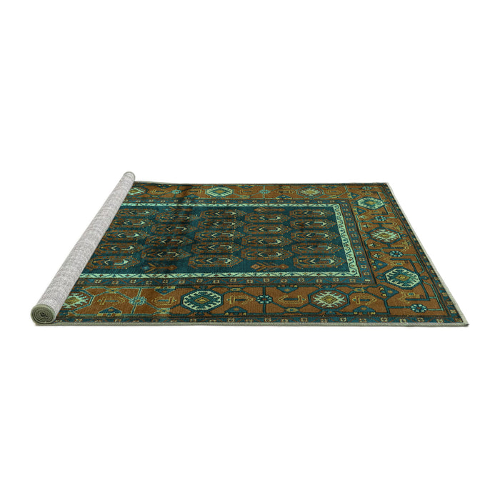 Sideview of Machine Washable Persian Turquoise Traditional Area Rugs, wshtr557turq