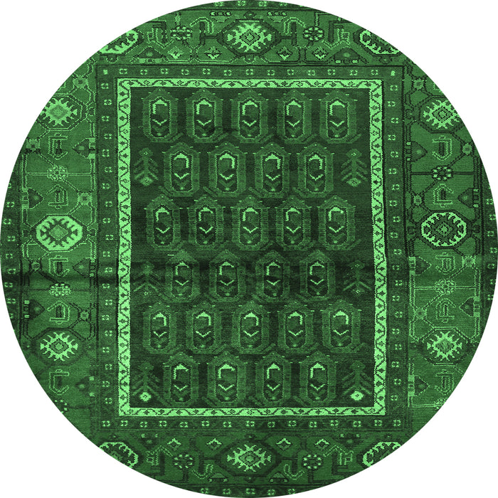 Round Machine Washable Persian Emerald Green Traditional Area Rugs, wshtr557emgrn