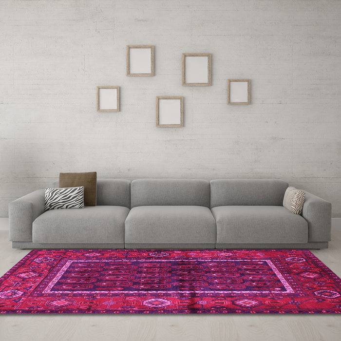 Machine Washable Persian Pink Traditional Rug in a Living Room, wshtr557pnk