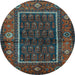 Round Machine Washable Persian Light Blue Traditional Rug, wshtr557lblu