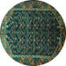 Round Persian Turquoise Traditional Rug, tr558turq