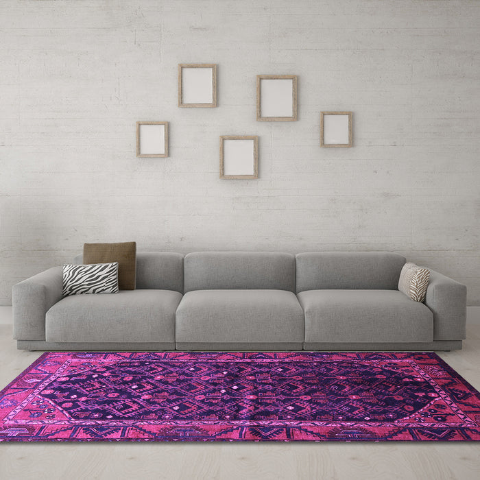 Machine Washable Persian Purple Traditional Area Rugs in a Living Room, wshtr558pur
