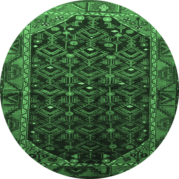 Round Machine Washable Persian Emerald Green Traditional Area Rugs, wshtr558emgrn