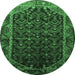 Round Machine Washable Persian Emerald Green Traditional Area Rugs, wshtr558emgrn