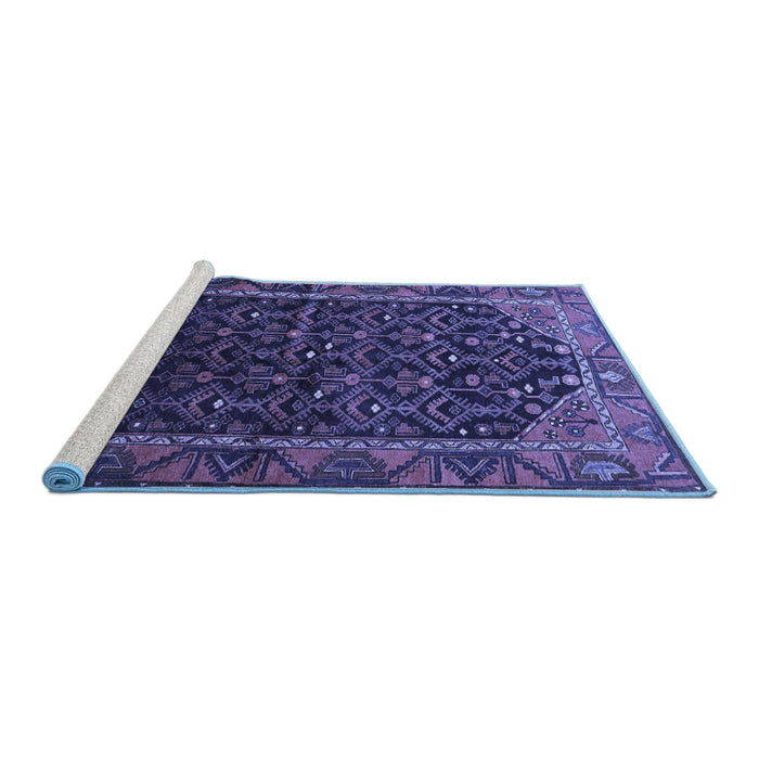 Sideview of Machine Washable Persian Blue Traditional Rug, wshtr558blu