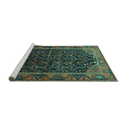 Sideview of Machine Washable Persian Turquoise Traditional Area Rugs, wshtr558turq