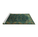 Sideview of Machine Washable Persian Turquoise Traditional Area Rugs, wshtr558turq