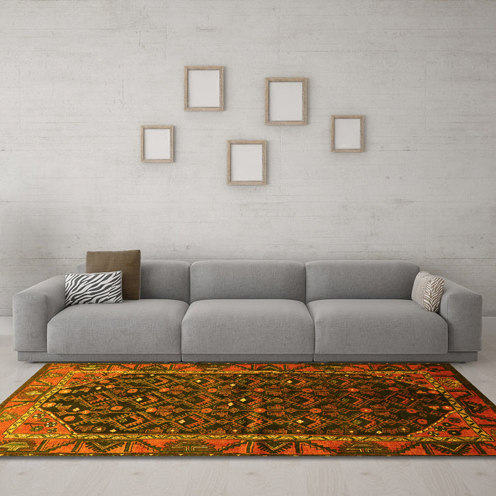Machine Washable Persian Yellow Traditional Rug in a Living Room, wshtr558yw