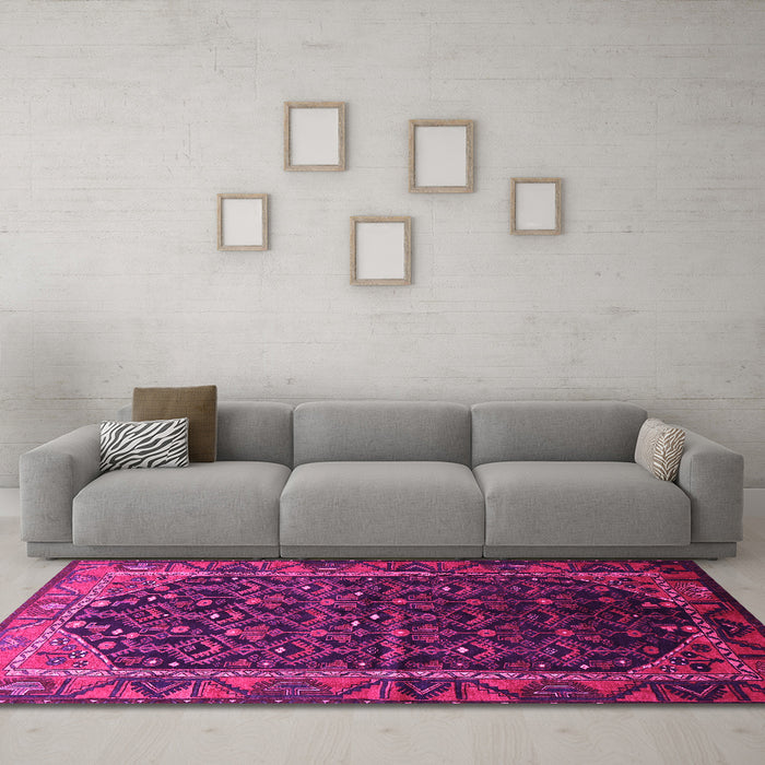Machine Washable Persian Pink Traditional Rug in a Living Room, wshtr558pnk