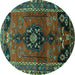 Round Machine Washable Persian Turquoise Traditional Area Rugs, wshtr559turq