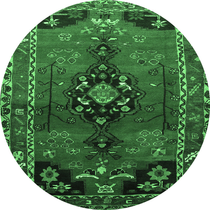 Round Machine Washable Persian Emerald Green Traditional Area Rugs, wshtr559emgrn