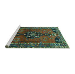 Sideview of Machine Washable Persian Turquoise Traditional Area Rugs, wshtr559turq