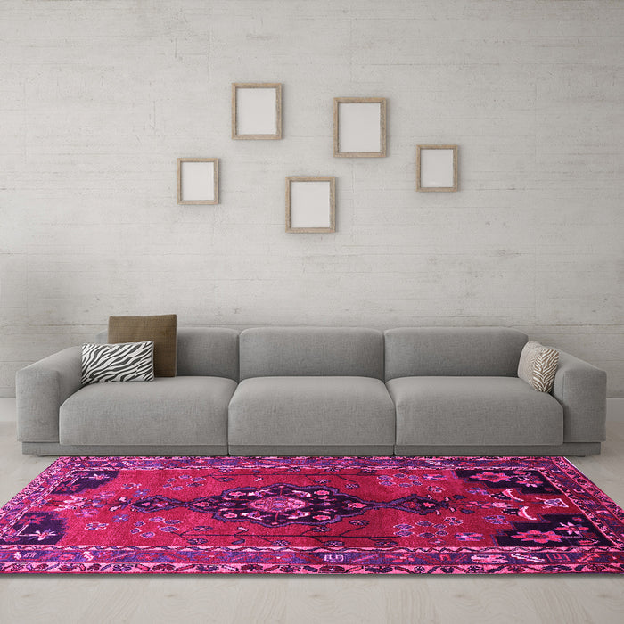 Machine Washable Persian Pink Traditional Rug in a Living Room, wshtr559pnk