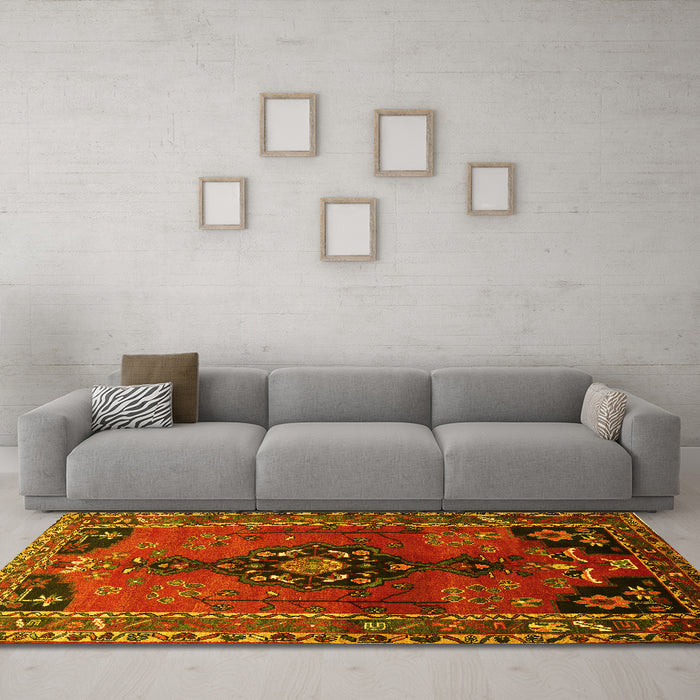 Machine Washable Persian Yellow Traditional Rug in a Living Room, wshtr559yw
