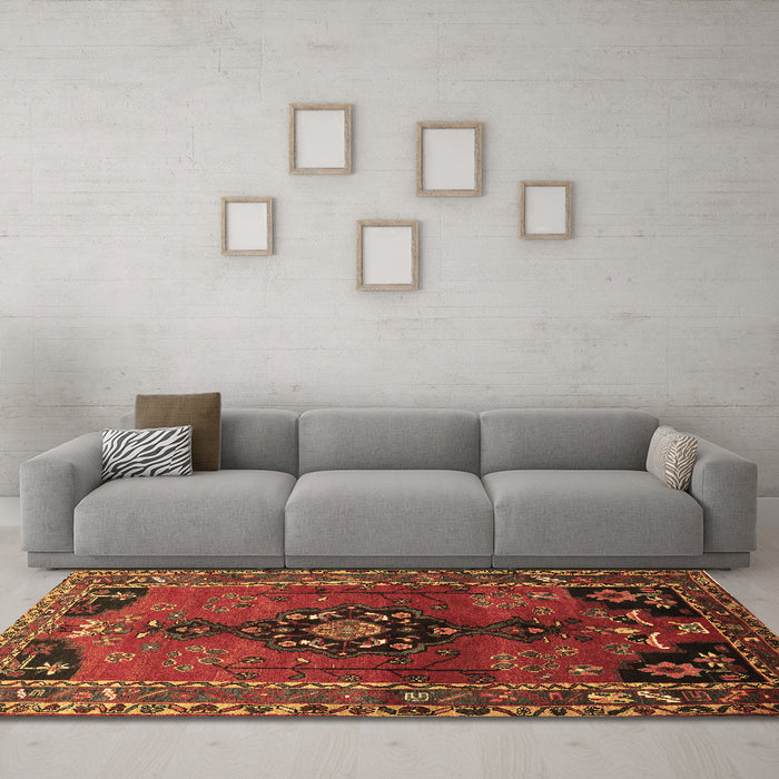 Machine Washable Persian Brown Traditional Rug in a Living Room,, wshtr559brn