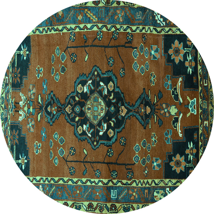 Round Persian Turquoise Traditional Rug, tr559turq