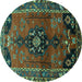 Round Persian Turquoise Traditional Rug, tr559turq