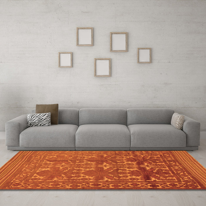 Machine Washable Southwestern Orange Country Area Rugs in a Living Room, wshtr55org