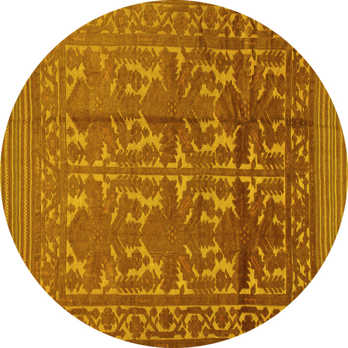 Round Machine Washable Southwestern Yellow Country Rug, wshtr55yw