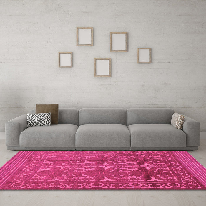 Machine Washable Southwestern Pink Country Rug in a Living Room, wshtr55pnk