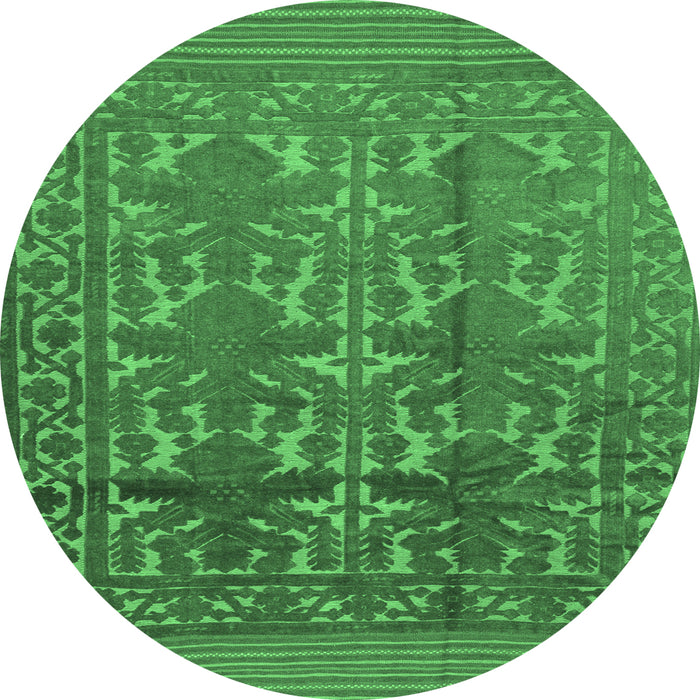 Round Machine Washable Southwestern Emerald Green Country Area Rugs, wshtr55emgrn